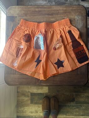 QOS Orange Sequin Embellished Women's Shorts